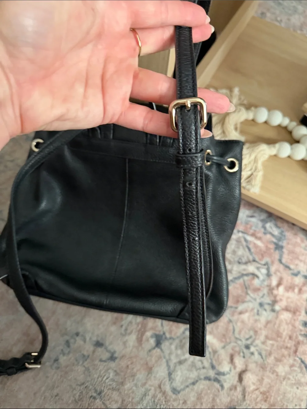 kate spade Black Pebbled Leather Drawstring Backpack